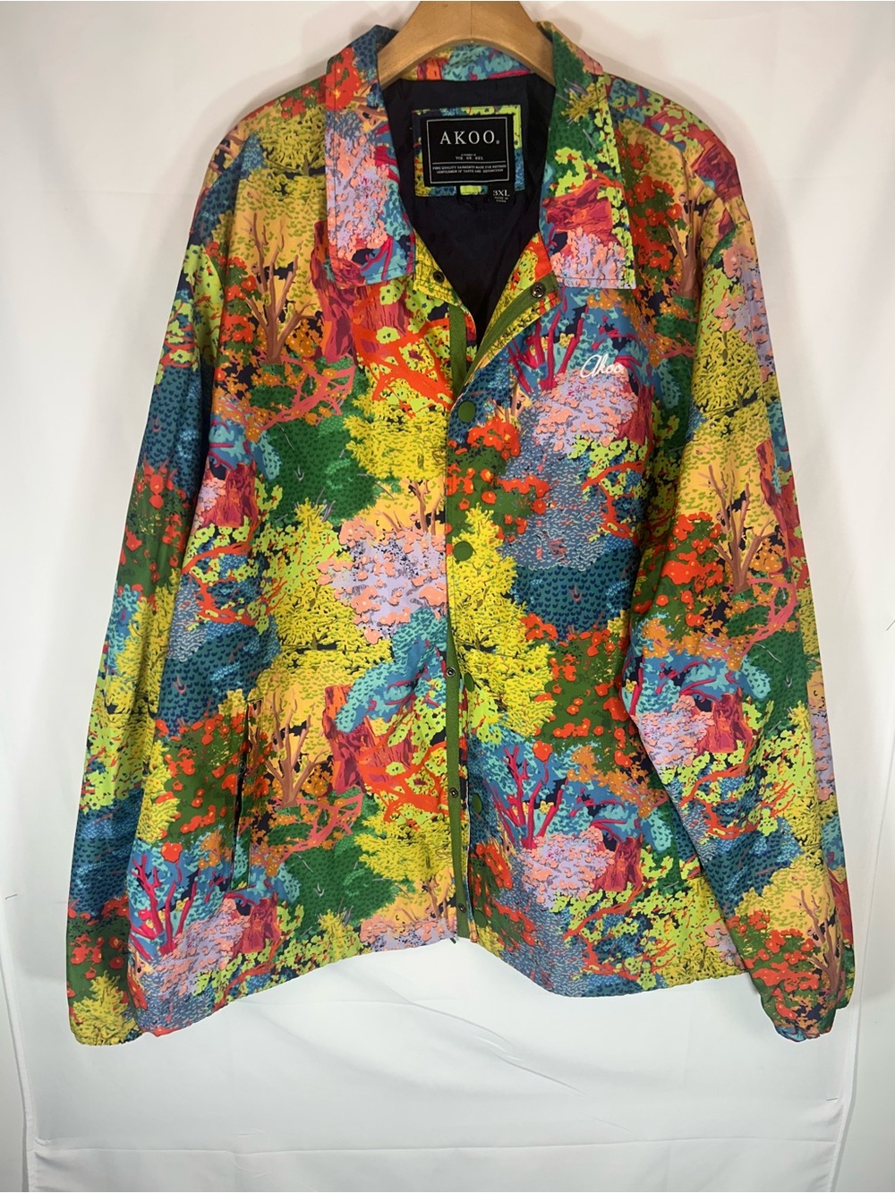 AKOO Multicolor Floral Print Bomber Jacket - Green Yellow Pink Blue Orange